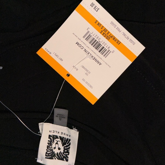 NWT Anne Klein Black Long Sleeve Top with Sheer Polka Dot Sleeves - Picture 5 of 6